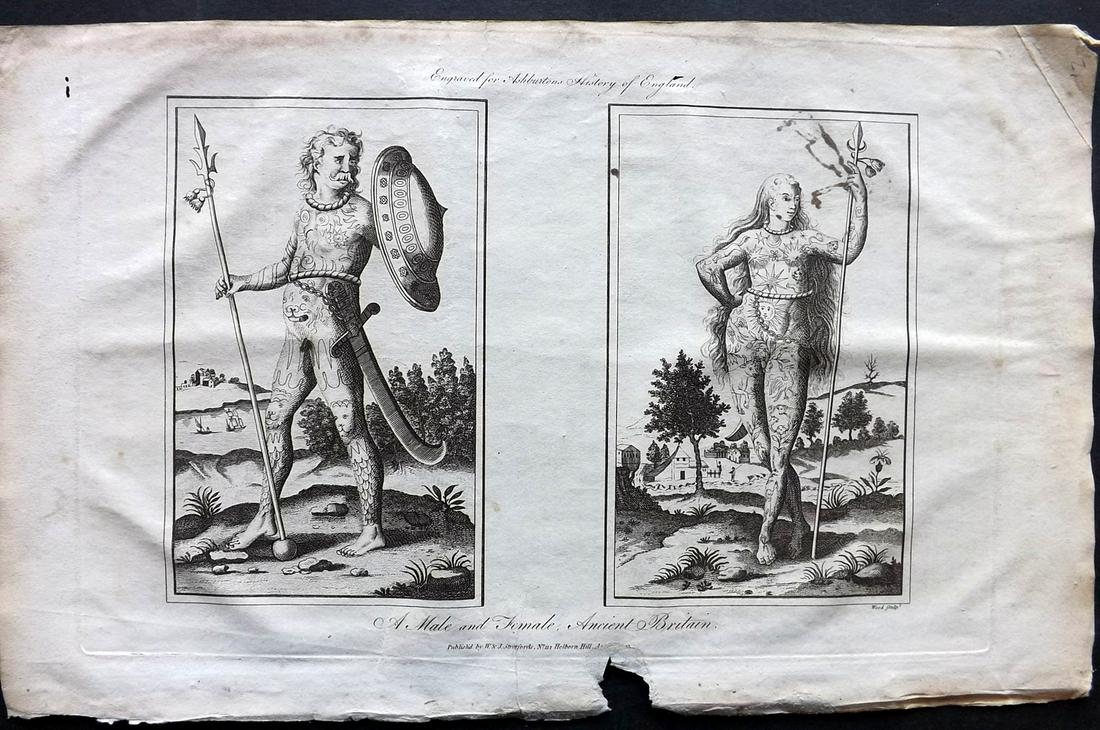 Ashburton, Charles 1799 Print. Ancient Britons. Tattoo (1 of 2)