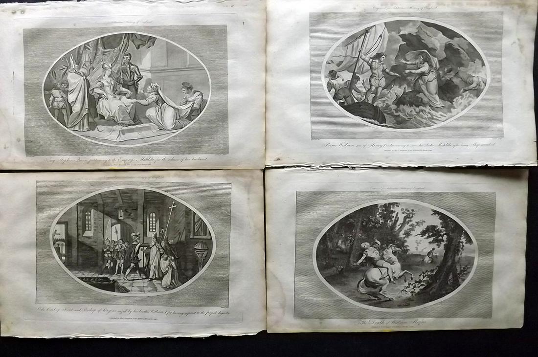 Ashburton, Charles 1799 Lot of 4 Folio Historical: Folio Copper Plates Published 1799, London for "A New and Complete History of England" by Charles Ashburton. Paper Size: 15 x 9.5 inch (38 x 24) Minor margin toning/staining otherwise fine