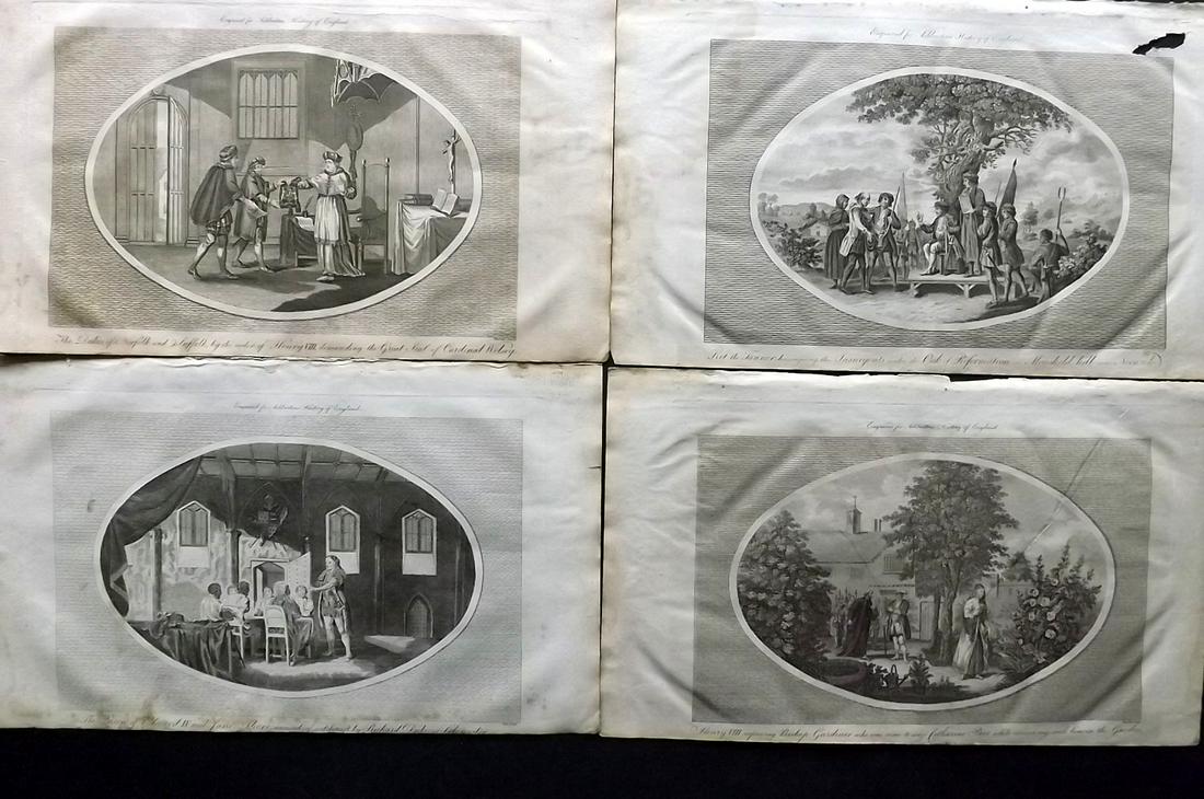Ashburton, Charles 1799 Lot of 4 Folio Historical: Folio Copper Plates Published 1799, London for "A New and Complete History of England" by Charles Ashburton. Paper Size: 15 x 9.5 inch (38 x 24) Minor margin toning/staining otherwise fine