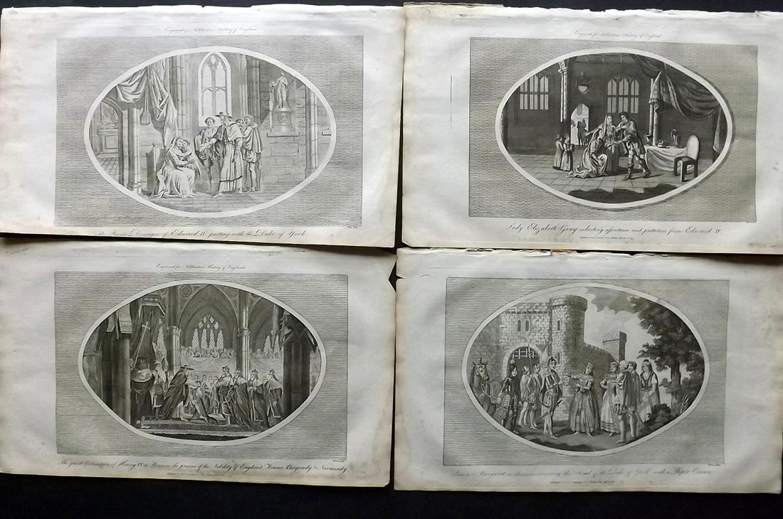 Ashburton, Charles 1799 Lot of 4 Folio Historical: Folio Copper Plates Published 1799, London for "A New and Complete History of England" by Charles Ashburton. Paper Size: 15 x 9.5 inch (38 x 24) Minor margin toning/staining otherwise fine