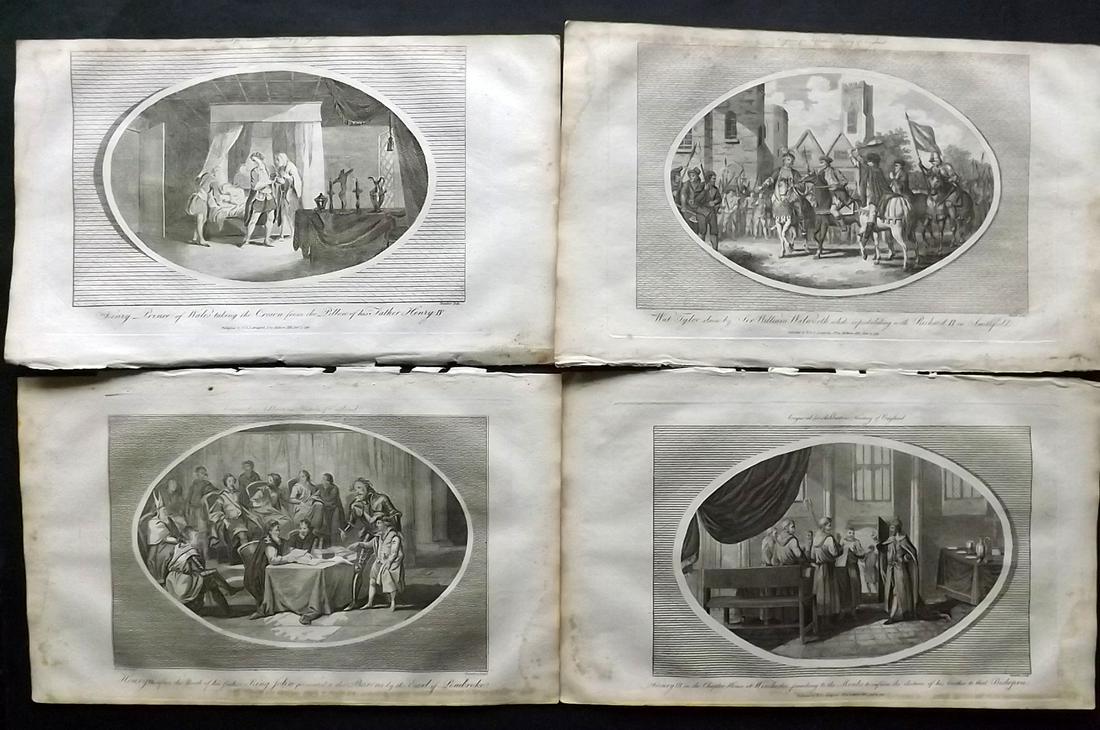 Ashburton, Charles 1799 Lot of 4 Folio Historical: Folio Copper Plates Published 1799, London for "A New and Complete History of England" by Charles Ashburton. Paper Size: 15 x 9.5 inch (38 x 24) Minor margin toning/staining otherwise fine