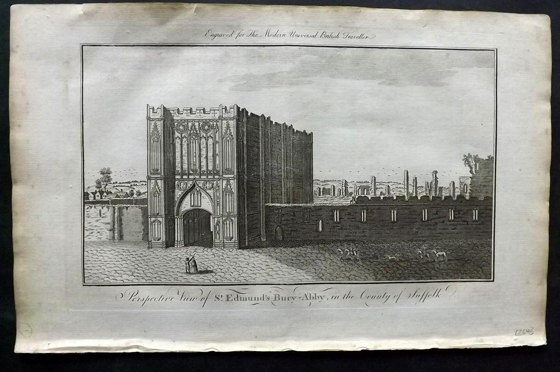 Burlington 1779 Folio British View. Bury St. Edmund's: Folio Copper Plate Published 1779 by J. Cooke, London for "The Modern Universal British Traveller or, a New, Complete, and Accurate tour Through England, Wales, Scotland, and the Neighbouring Islands"