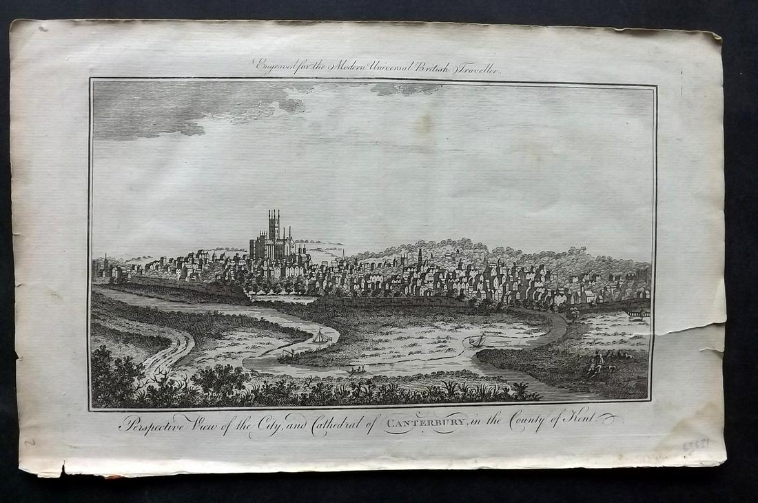 Burlington 1779 Folio British View. Caterbury, Kent: Folio Copper Plate Published 1779 by J. Cooke, London for "The Modern Universal British Traveller or, a New, Complete, and Accurate tour Through England, Wales, Scotland, and the Neighbouring Islands"