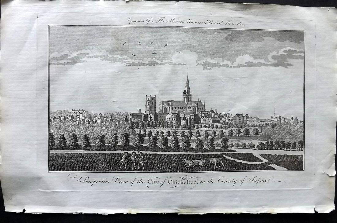 Burlington 1779 Folio British View. Chichester: Folio Copper Plate Published 1779 by J. Cooke, London for "The Modern Universal British Traveller or, a New, Complete, and Accurate tour Through England, Wales, Scotland, and the Neighbouring Islands"