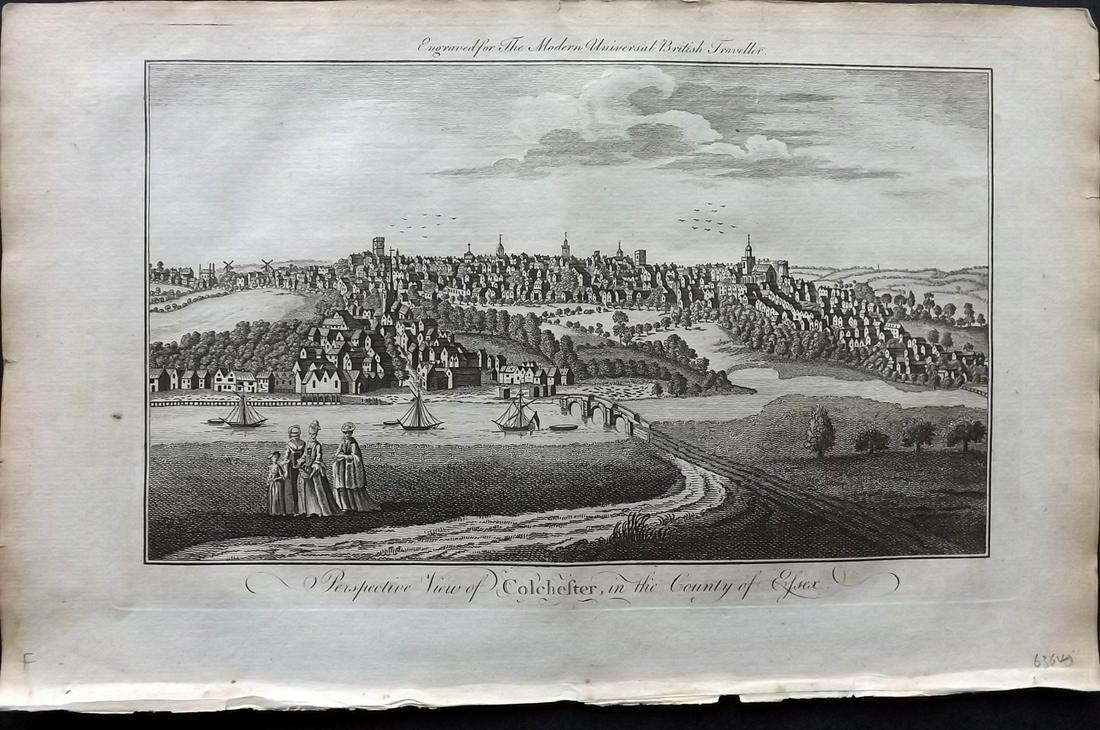 Burlington 1779 Folio British View. Colchester, Essex: Folio Copper Plate Published 1779 by J. Cooke, London for "The Modern Universal British Traveller or, a New, Complete, and Accurate tour Through England, Wales, Scotland, and the Neighbouring Islands"