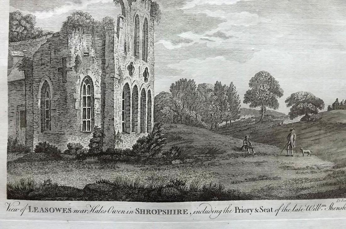 Burlington 1779 Folio British View. Leasowes,: Folio Copper Plate Published 1779 by J. Cooke, London for "The Modern Universal British Traveller or, a New, Complete, and Accurate tour Through England, Wales, Scotland, and the Neighbouring Islands"