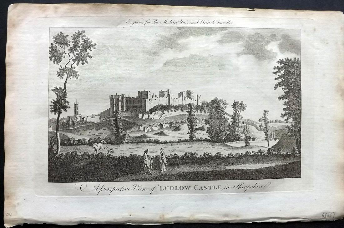 Burlington 1779 Folio British View. Ludlow, Shropshire: Folio Copper Plate Published 1779 by J. Cooke, London for "The Modern Universal British Traveller or, a New, Complete, and Accurate tour Through England, Wales, Scotland, and the Neighbouring Islands"