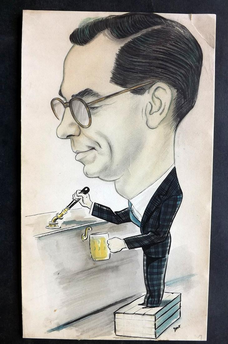 Original Art C1940 Caricature. Pub Scene signed Dave (1 of 2)