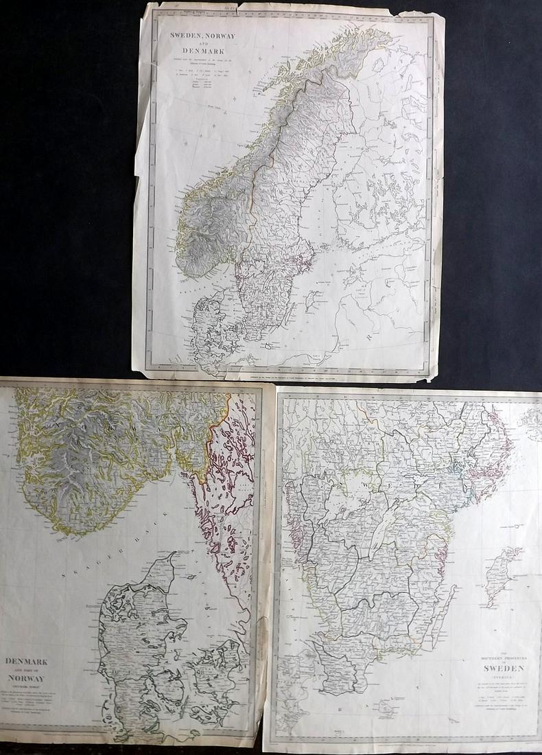 SDUK (Pub) 1833-51 Lot 3 Maps. Sweden Denmark Norway (1 of 2)