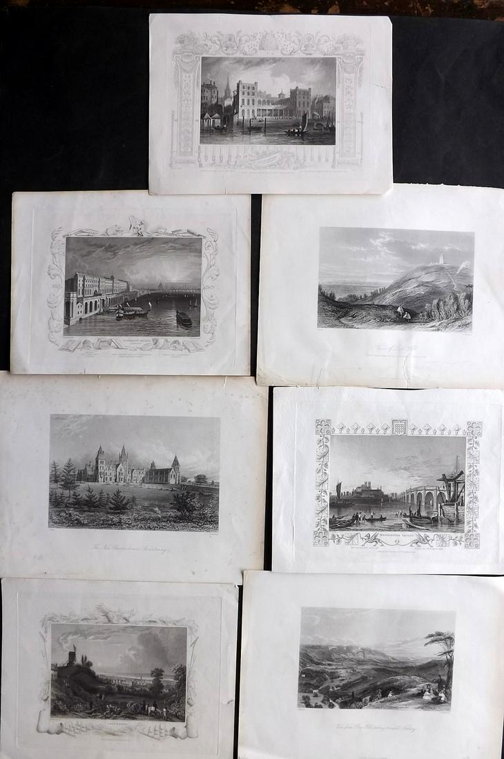 British Views C1840 Lot of 7 Steel Engraved Views: Steel Engravings. Examples by Allom, Carr and Tombleson's Thames. Paper Size: Up to 12 x 9 inch (30 x 23cm) Minor margin faults to a couple. Otherwise fine