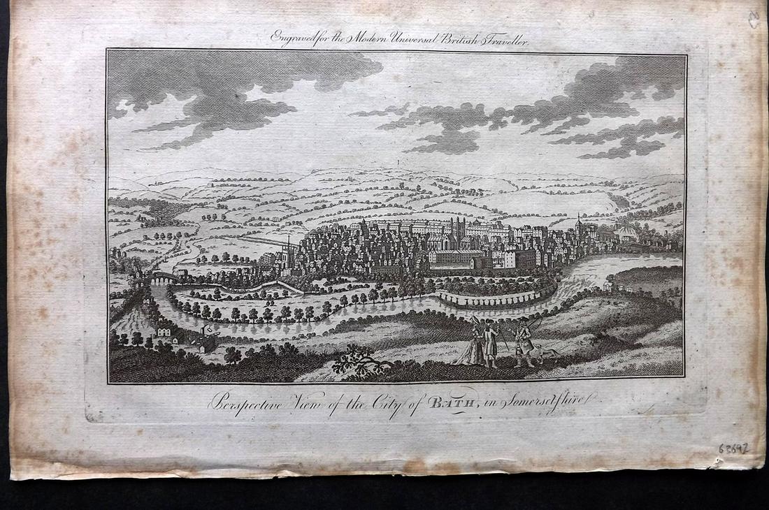 Burlington 1779 Folio British View. City of Bath: Folio Copper Plate Published 1779 by J. Cooke, London for "The Modern Universal British Traveller or, a New, Complete, and Accurate tour Through England, Wales, Scotland, and the Neighbouring Islands"