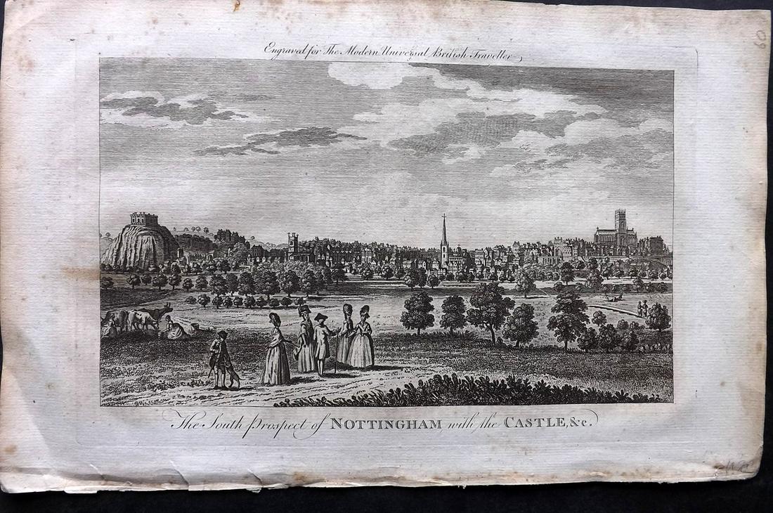 Burlington 1779 Folio British View. Nottingham & Castle: Folio Copper Plate Published 1779 by J. Cooke, London for "The Modern Universal British Traveller or, a New, Complete, and Accurate tour Through England, Wales, Scotland, and the Neighbouring Islands"