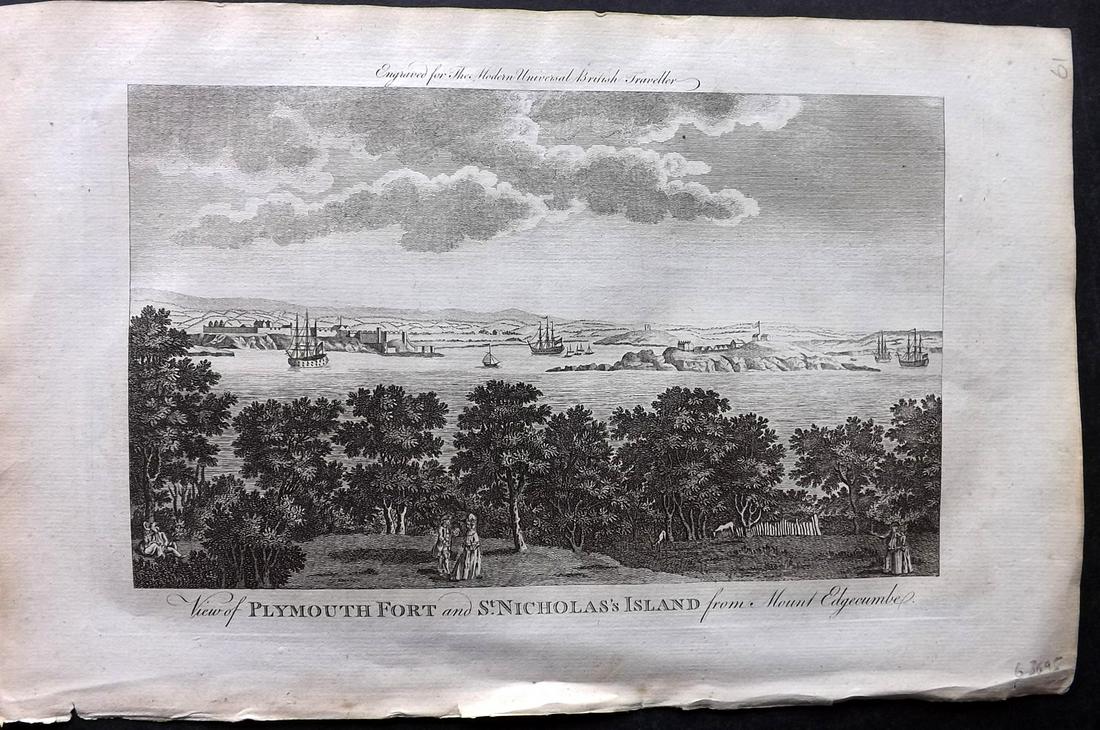 Burlington 1779 Folio British View. Plymouth Fort,: Folio Copper Plate Published 1779 by J. Cooke, London for "The Modern Universal British Traveller or, a New, Complete, and Accurate tour Through England, Wales, Scotland, and the Neighbouring Islands"