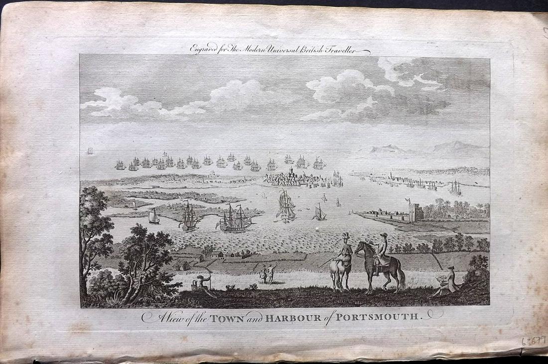Burlington 1779 Folio British View. Portsmouth, Ships: Folio Copper Plate Published 1779 by J. Cooke, London for "The Modern Universal British Traveller or, a New, Complete, and Accurate tour Through England, Wales, Scotland, and the Neighbouring Islands"