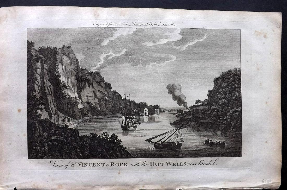 Burlington 1779 Folio View. St. Vincent's Rock, Bristol: Folio Copper Plate Published 1779 by J. Cooke, London for "The Modern Universal British Traveller or, a New, Complete, and Accurate tour Through England, Wales, Scotland, and the Neighbouring Islands"