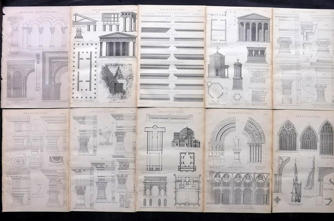 Nat. Encyclopedia C1875 Lot of 10 Architecture Prints (1 of 2)