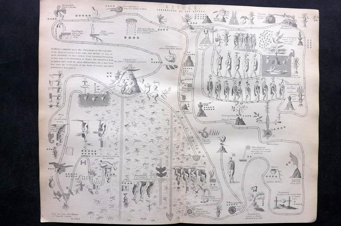 National Encyclopedia C1875 Chronology of the Aztecs: Woodblock Published C1868-81 by William Mackenzie, London for "The National Encyclopedia: A dictionary of Universal Knowledge" Centre fold as issued. Paper Size: 12 x 9.5 inch (31 x 24cm) Good Conditi