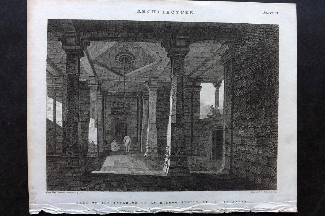 Rees, Abraham 1820 Print. Hindoo Temple, Bahar India (1 of 2)