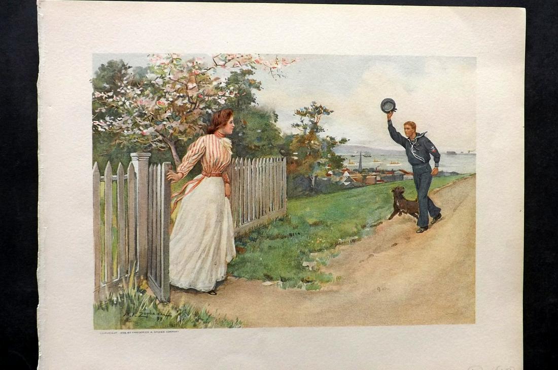 Barnes & Zogbaum 1898 Scarce Folio USA Maritime Print: "My Girl at Tompkinsville, New York" Folio Chromolithograph Published 1898, New York for "Ships and Sailors: Being a Collection of Songs of the Sea as Sung by the Men who Sail it" by James Barnes & Ru