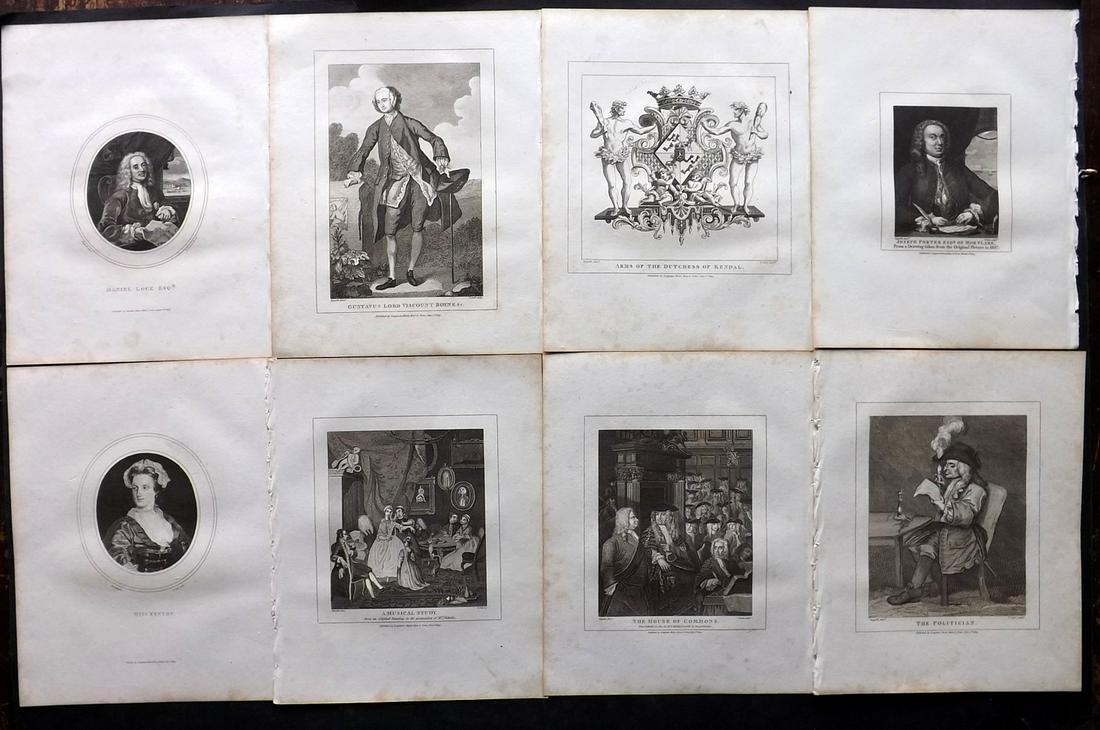 Hogarth, William 1810 Lot of 8 Copper Plates Satire etc: Copper Plates Published 1808-10, London for "The Genuine Works of William Hogarth" by John Nichols. Paper Size: 11 x 8.5 inch (28 x 22cm) Minor margin toning present, images fine