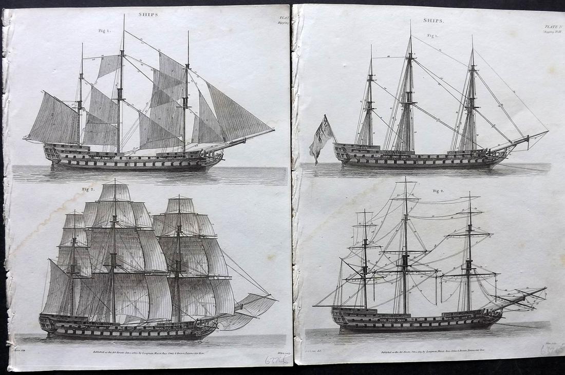Rees, Abraham 1820 Pair of Antique Ship Prints (1 of 2)