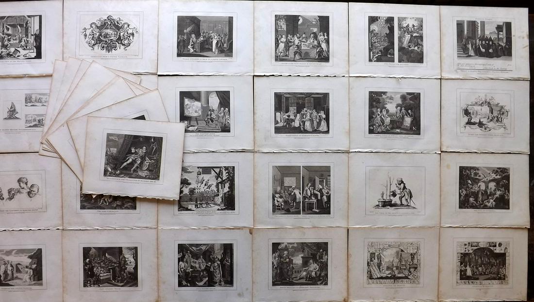 Hogarth, William 1810 Lot of 35 Copper Plates Satire: All singles or in pairs as issued. Copper Plates Published 1808-10, London for "The Genuine Works of William Hogarth" by John Nichols. Paper Size: 11 x 8.5 inch (28 x 22cm) Minor margin toning present