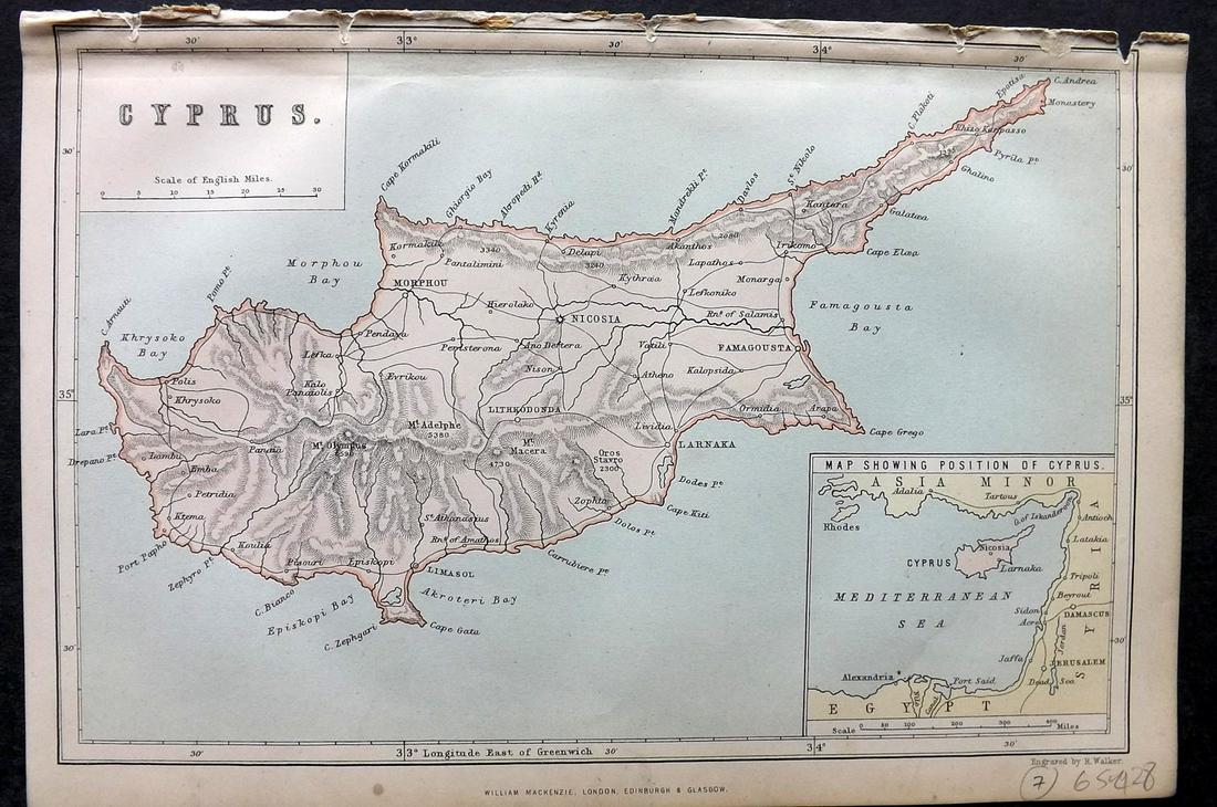 National Encyclopedia C1875 Antique Map. Cyprus (1 of 2)
