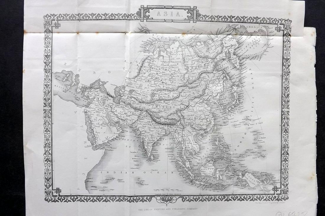 Rapkin, John 1860 Antique Map. Asia Continent: Steel Engraved Map Published 1860 by The London Printing & Published Company, London for "The Royal Dictionary-Cyclopedia for Universal Reference" by Thomas Wright. Drawn & Engraved by John Rapkin. Fo