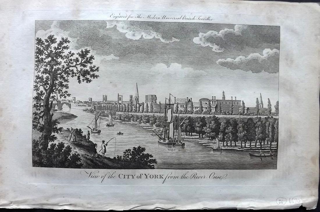 Burlington 1779 Folio British View. City of York: Folio Copper Plate Published 1779 by J. Cooke, London for "The Modern Universal British Traveller or, a New, Complete, and Accurate tour Through England, Wales, Scotland, and the Neighbouring Islands"