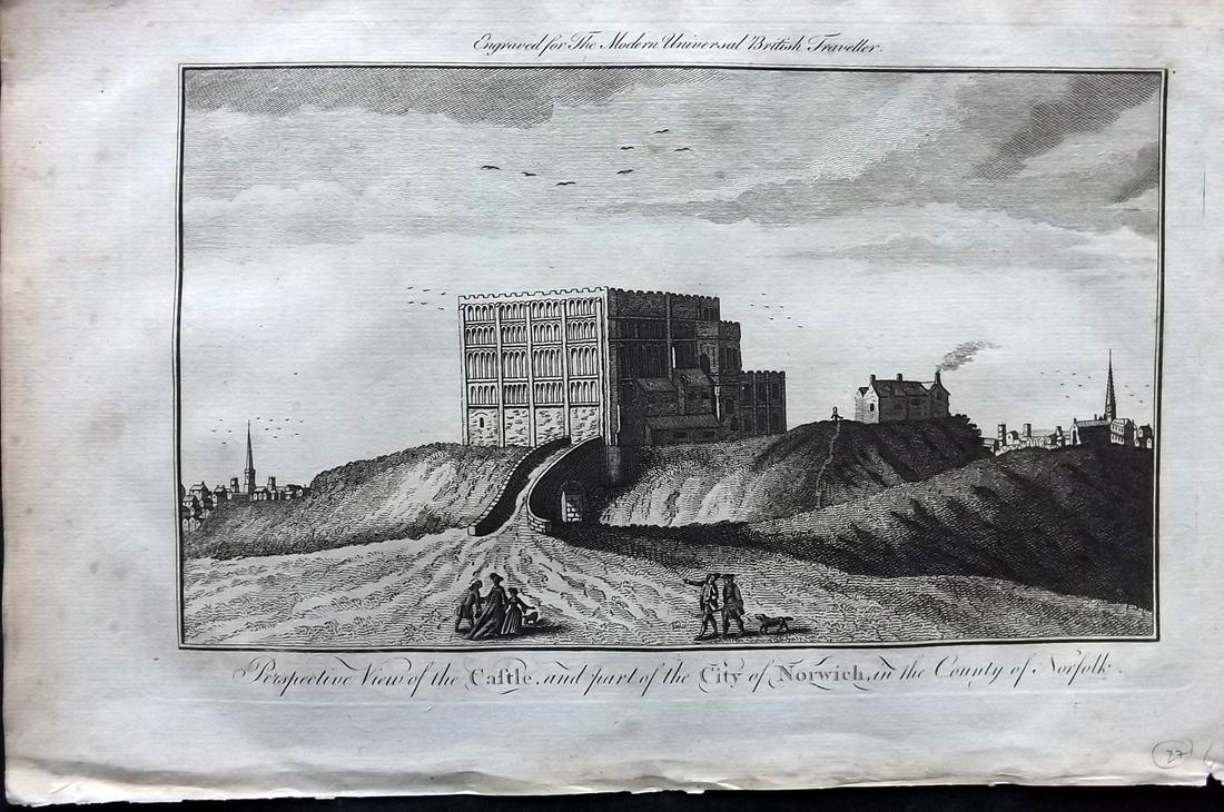 Burlington 1779 Folio British View. Norwich Castle: Folio Copper Plate Published 1779 by J. Cooke, London for "The Modern Universal British Traveller or, a New, Complete, and Accurate tour Through England, Wales, Scotland, and the Neighbouring Islands"