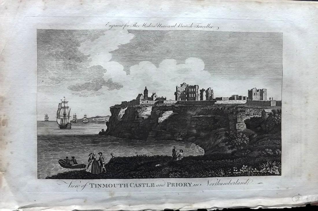 Burlington 1779 Folio British View. Tinmouth Castle: Folio Copper Plate Published 1779 by J. Cooke, London for "The Modern Universal British Traveller or, a New, Complete, and Accurate tour Through England, Wales, Scotland, and the Neighbouring Islands"