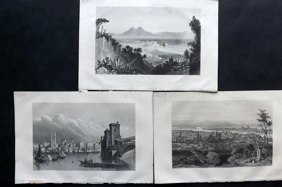 Wright, Thomas 1860 Lot of 3 Prints of Italy. Naples etc (1 of 2)