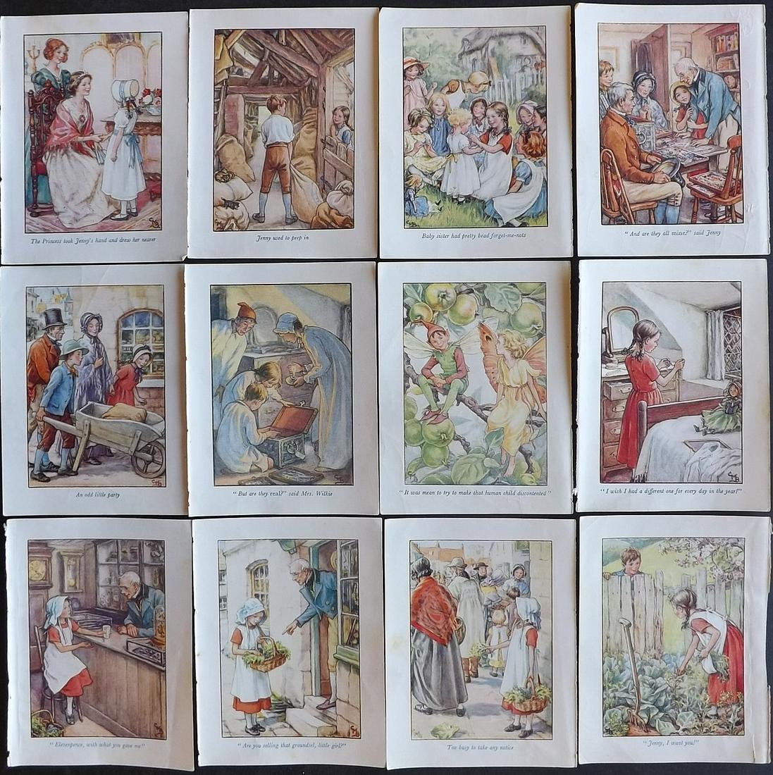 Barker, Cicely C1945 Lot of 12 Children/Juvenile Prints: Offset Lithograph Published C1945, London for "A Little Book of Old Rhymes" by Cicely Mary Barker. Paper Size: 5.5 x 4 inch (14 x 11cm) One with minor water stain. Good Condition