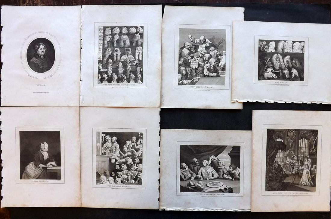 Hogarth, William 1810 Lot of 8 Copper Plates Satire etc: Copper Plates Published 1808-10, London for "The Genuine Works of William Hogarth" by John Nichols. Paper Size: 11 x 8.5 inch (28 x 22cm) Minor margin toning present, images fine