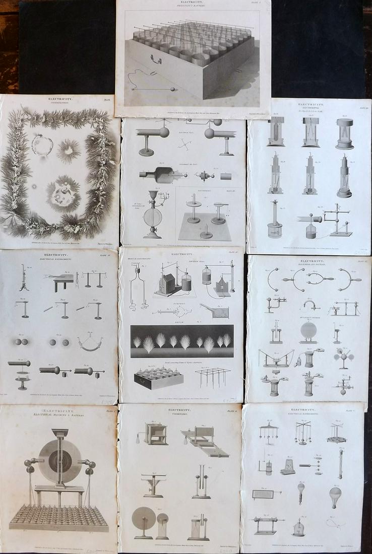 Rees, Abraham 1820 Lot of 10 Prints. Electricty: Copper Plates Published 1802-20 by Longman, Hurst, Rees & Orme for "The Cycloaedia: or, Universal dictionary of arts, sciences, and literature" By Abraham Rees. Paper Size: 10.5 x 8.5 inch (27 x 22cm)