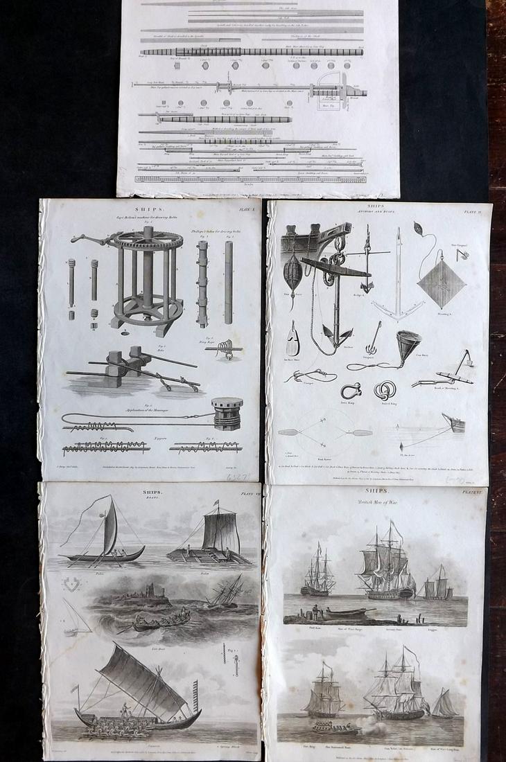 Rees, Abraham 1820 Lot of 5 Prints. Ships, Maritime (1 of 2)