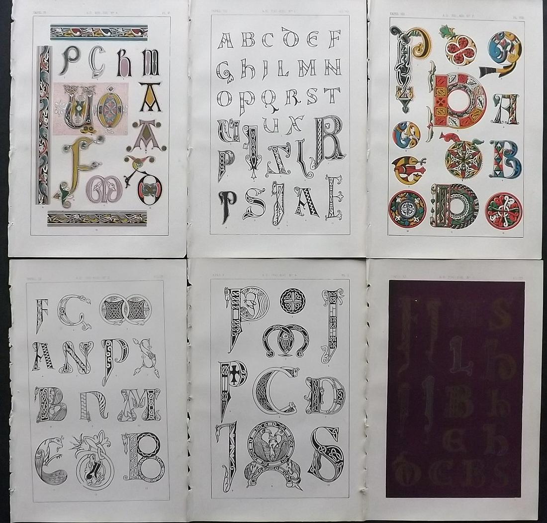 Tymms, William - Art of Illuminating 1860 Lot 6 Prints: Chromolithographs Published 1860, London for "The Art of Illuminating as Practised in Europe from the Earliest Times" by M. Digby Wyatt. Selected & Chromolithographed by William Robert Tymms. Paper Si