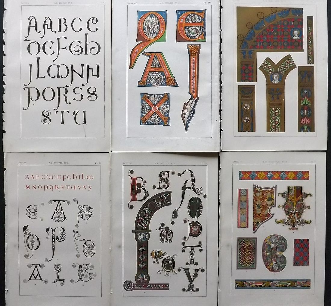 Tymms, William - Art of Illuminating 1860 Lot 6 Prints: Chromolithographs Published 1860, London for "The Art of Illuminating as Practised in Europe from the Earliest Times" by M. Digby Wyatt. Selected & Chromolithographed by William Robert Tymms. Paper Si