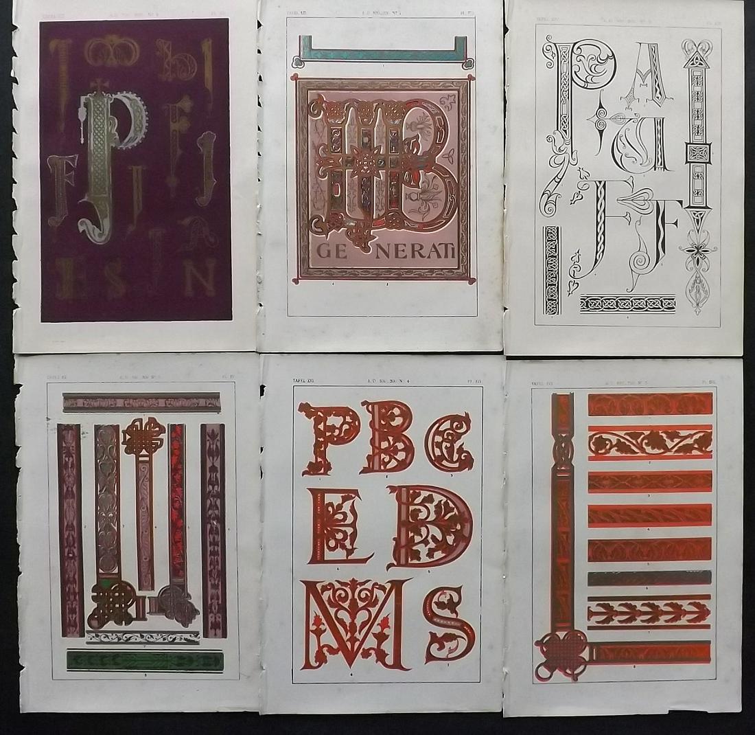 Tymms, William - Art of Illuminating 1860 Lot 6 Prints: Chromolithographs Published 1860, London for "The Art of Illuminating as Practised in Europe from the Earliest Times" by M. Digby Wyatt. Selected & Chromolithographed by William Robert Tymms. Paper Si