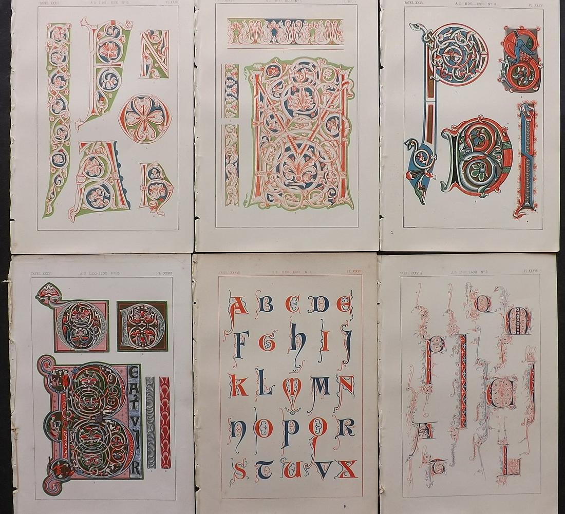 Tymms, William - Art of Illuminating 1860 Lot 6 Prints: Chromolithographs Published 1860, London for "The Art of Illuminating as Practised in Europe from the Earliest Times" by M. Digby Wyatt. Selected & Chromolithographed by William Robert Tymms. Paper Si