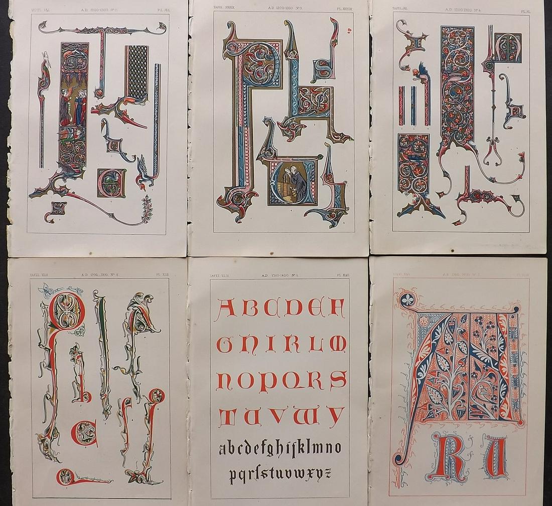 Tymms, William - Art of Illuminating 1860 Lot 6 Prints: Chromolithographs Published 1860, London for "The Art of Illuminating as Practised in Europe from the Earliest Times" by M. Digby Wyatt. Selected & Chromolithographed by William Robert Tymms. Paper Si