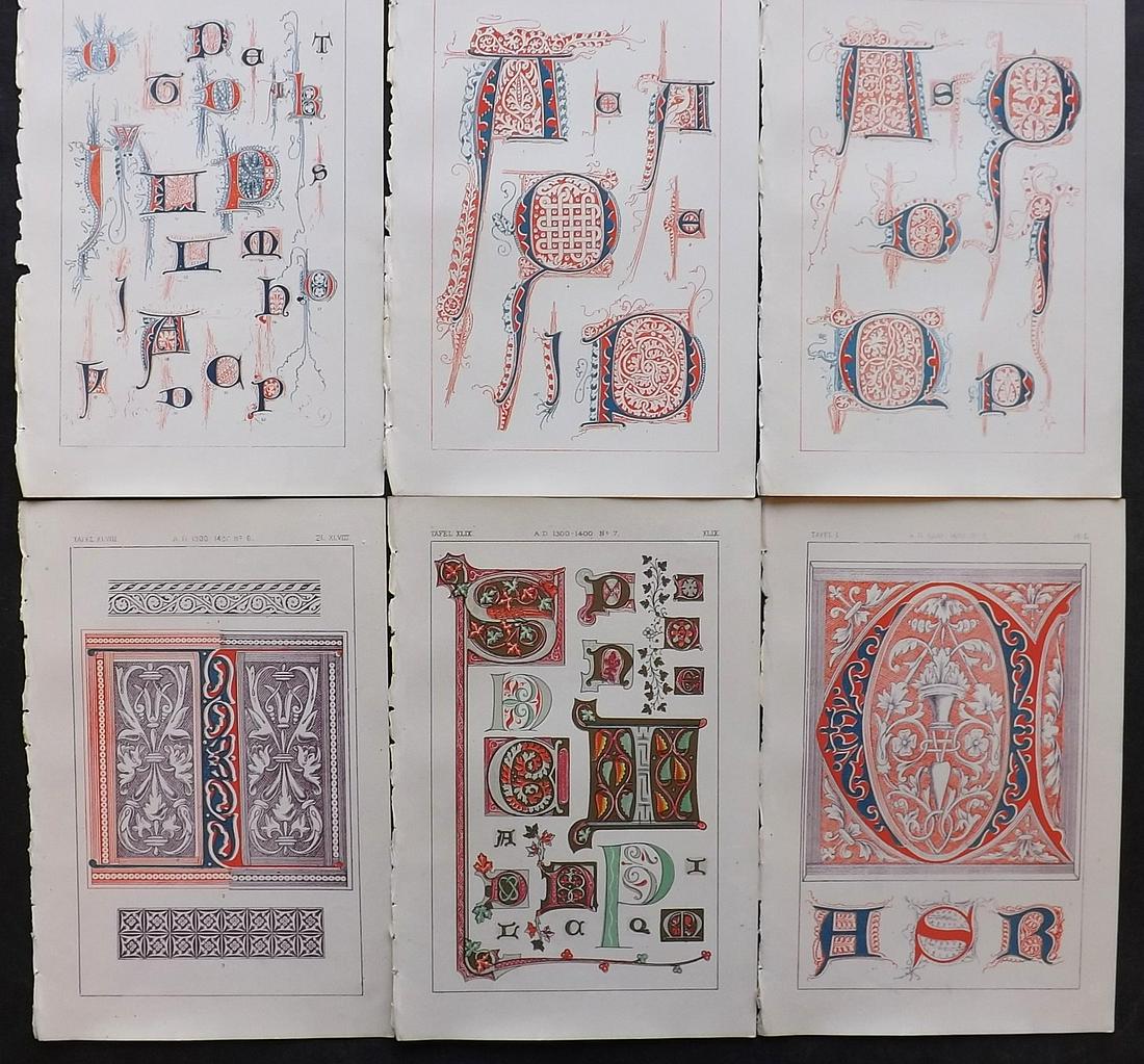 Tymms, William - Art of Illuminating 1860 Lot 6 Prints: Chromolithographs Published 1860, London for "The Art of Illuminating as Practised in Europe from the Earliest Times" by M. Digby Wyatt. Selected & Chromolithographed by William Robert Tymms. Paper Si