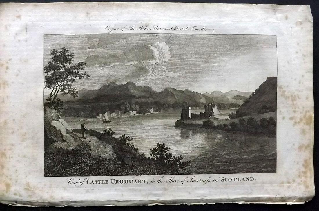 Burlington 1779 British View. Castle Urqhuart, Scotland: Folio Copper Plate Published 1779 by J. Cooke, London for "The Modern Universal British Traveller or, a New, Complete, and Accurate tour Through England, Wales, Scotland, and the Neighbouring Islands"