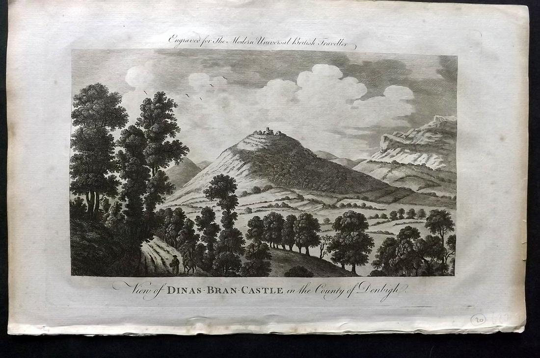 Burlington 1779 British View. Dinas Bran Castle, Wales: Folio Copper Plate Published 1779 by J. Cooke, London for "The Modern Universal British Traveller or, a New, Complete, and Accurate tour Through England, Wales, Scotland, and the Neighbouring Islands"
