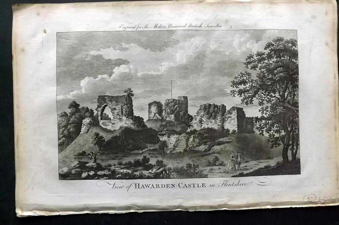 Burlington 1779 British View. Hawarden-Castle, Flintshire: Folio Copper Plate Published 1779 by J. Cooke, London for "The Modern Universal British Traveller or, a New, Complete, and Accurate tour Through England, Wales, Scotland, and the Neighbouring Islands"