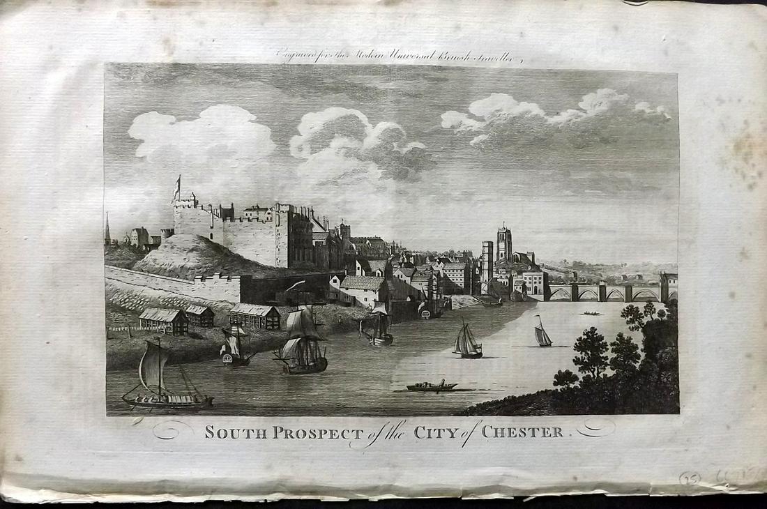 Burlington 1779 Folio British View. City of Chester: Folio Copper Plate Published 1779 by J. Cooke, London for "The Modern Universal British Traveller or, a New, Complete, and Accurate tour Through England, Wales, Scotland, and the Neighbouring Islands"