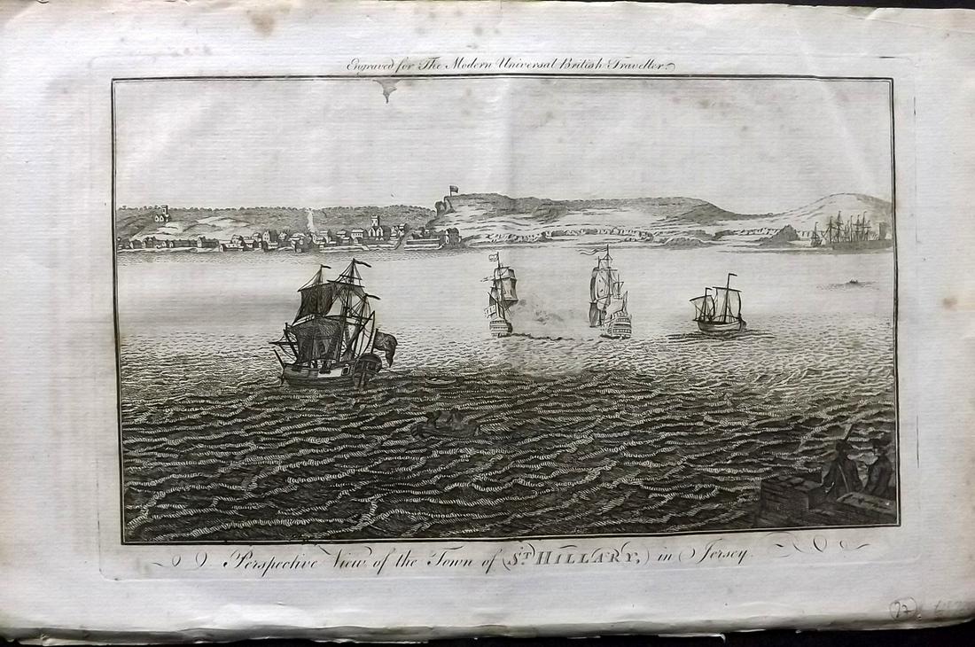 Burlington 1779 Folio British View. Jersey, Ships: Folio Copper Plate Published 1779 by J. Cooke, London for "The Modern Universal British Traveller or, a New, Complete, and Accurate tour Through England, Wales, Scotland, and the Neighbouring Islands"