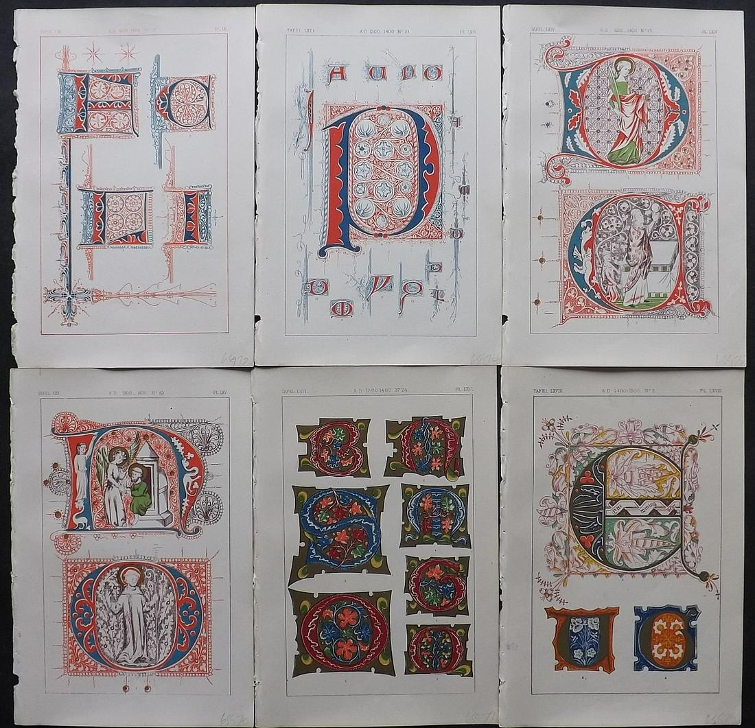 Tymms, William - Art of Illuminating 1860 Lot 6 Prints: Chromolithographs Published 1860, London for "The Art of Illuminating as Practised in Europe from the Earliest Times" by M. Digby Wyatt. Selected & Chromolithographed by William Robert Tymms. Paper Si