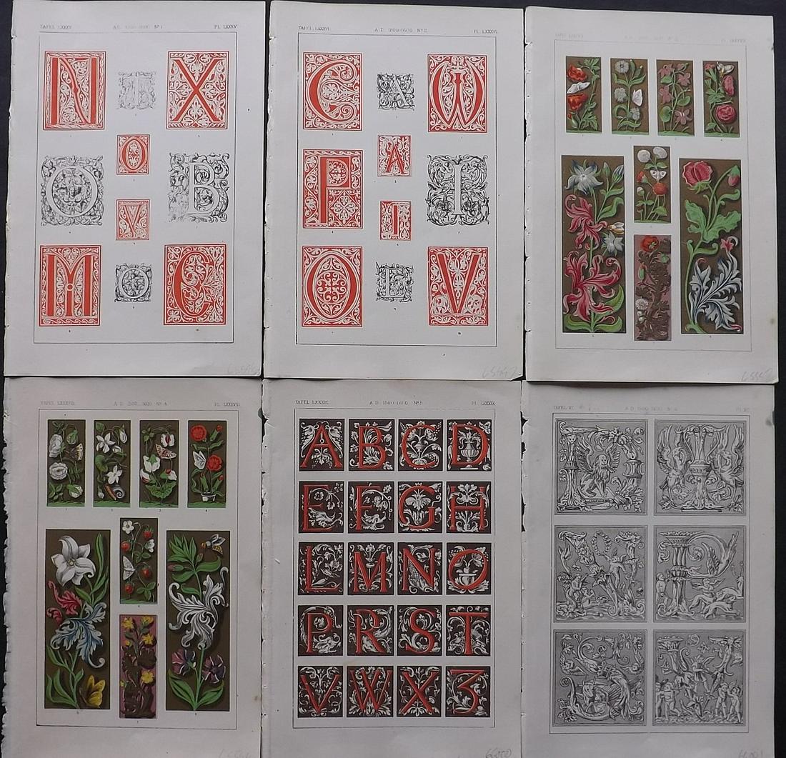 Tymms, William - Art of Illuminating 1860 Lot 6 Prints: Chromolithographs Published 1860, London for "The Art of Illuminating as Practised in Europe from the Earliest Times" by M. Digby Wyatt. Selected & Chromolithographed by William Robert Tymms. Paper Si