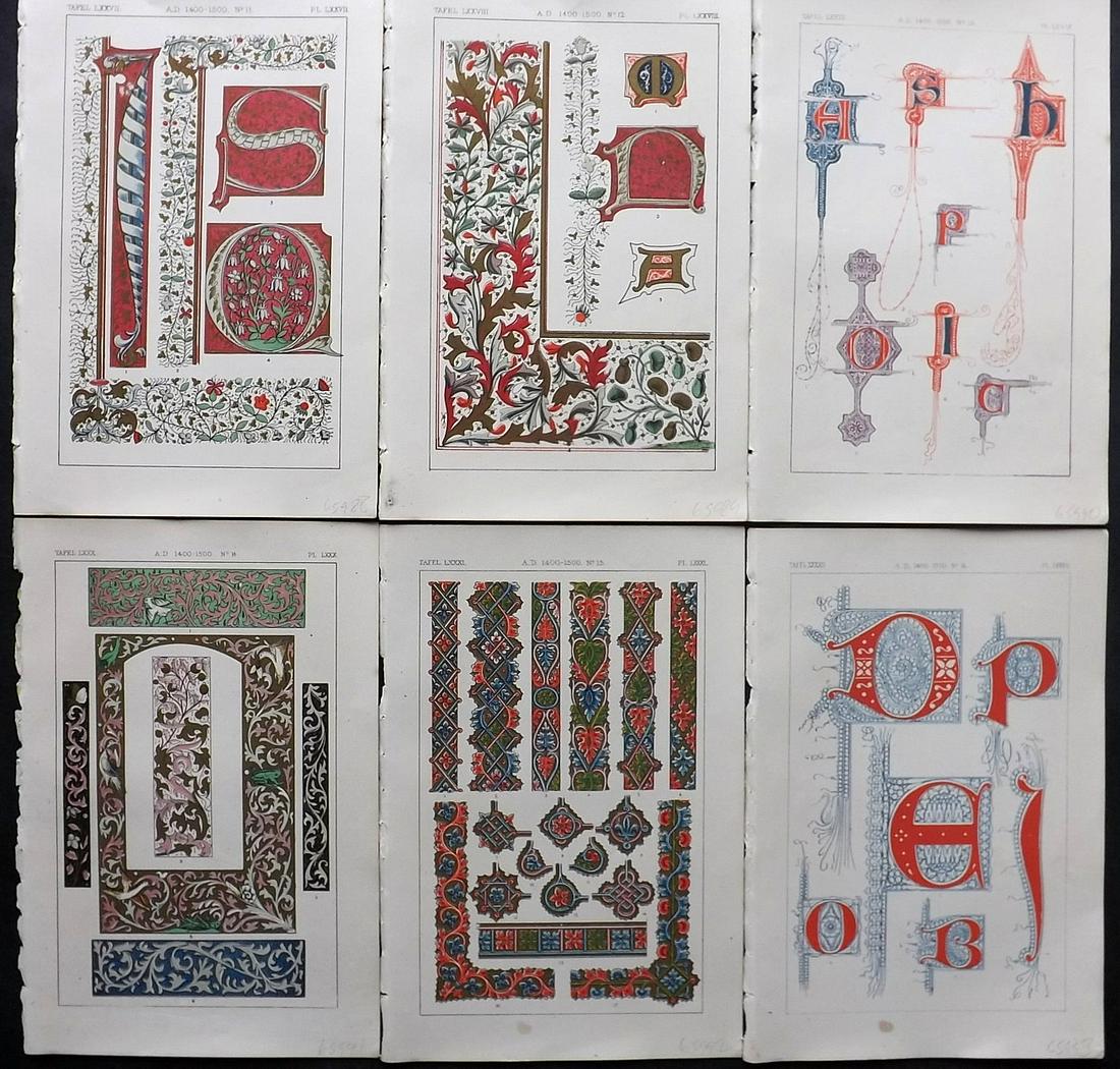 Tymms, William - Art of Illuminating 1860 Lot 6 Prints: Chromolithographs Published 1860, London for "The Art of Illuminating as Practised in Europe from the Earliest Times" by M. Digby Wyatt. Selected & Chromolithographed by William Robert Tymms. Paper Si